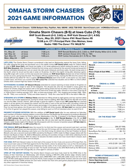 Omaha Storm Chasers 2021 Game Information