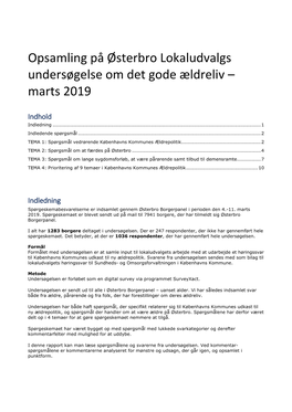 Opsamling På Østerbro Lokaludvalgs Undersøgelse Om Det Gode Ældreliv – Marts 2019