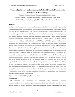 Temporal Pattern of Land Use Changes in Nalbari District of Assam, India Binita Devi 1, Dr