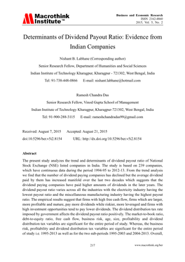 Determinants of Dividend Payout Ratio: Evidence from Indian Companies