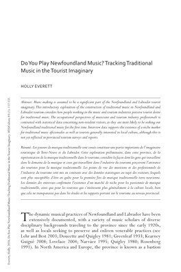 Do You Play Newfoundland Music? Tracking Traditional Music in the Tourist Imaginary