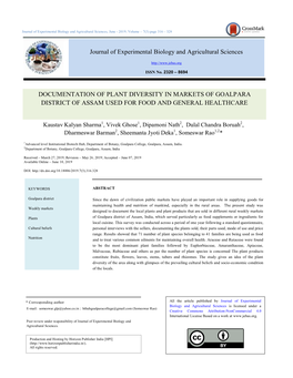 Journal of Experimental Biology and Agricultural Sciences, June - 2019; Volume – 7(3) Page 316 – 328