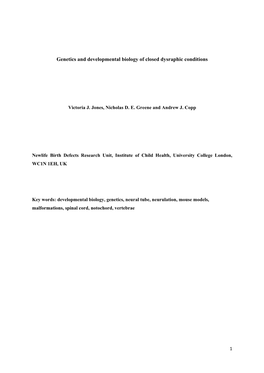 Genetics and Developmental Biology of Closed Dysraphic Conditions