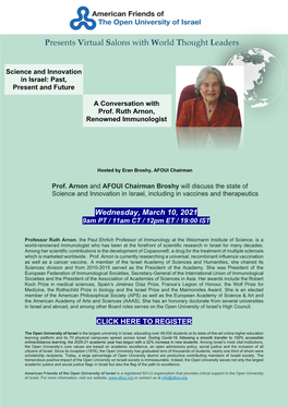 Virtual Salon with Prof. Ruth Arnon, Renowned Immunologist