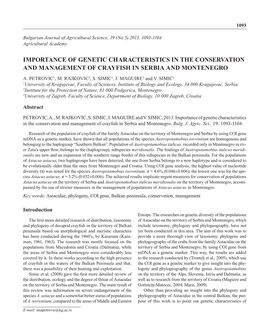 Importance of Genetic Characteristics in the Conservation and Management of Crayfish in Serbia and Montenegro A