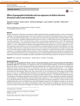 Effect of Geographical Latitude and Sun Exposure on Rufous Hornero