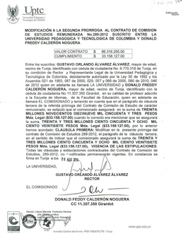 289-2012 Suscrito Entre La Universidad Pedagogica Y Tecnologica De Colombia Y Donald Freddy Calderón Noguera