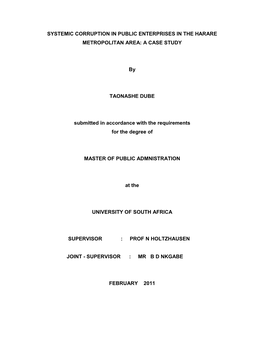 Systemic Corruption in Public Enterprises in the Harare Metropolitan Area: a Case Study