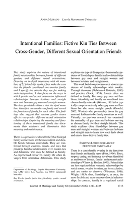 Intentional Families: Fictive Kin Ties Between Cross-Gender, Different Sexual Orientation Friends