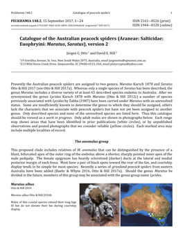 Catalogue of the Australian Peacock Spiders (Araneae: Salticidae: Euophryini: Maratus, Saratus), Version 2