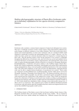 Shallow Phylogeographic Structure of Puerto Rico Freshwater Crabs: an Evolutionary Explanation for Low Species Diversity Compared to Jamaica