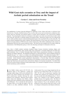 Wild Goat Style Ceramics at Troy and the Impact of Archaic Period Colonisation on the Troad