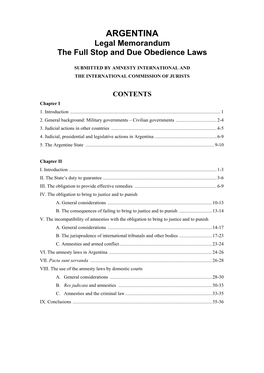 ARGENTINA Legal Memorandum the Full Stop and Due Obedience Laws