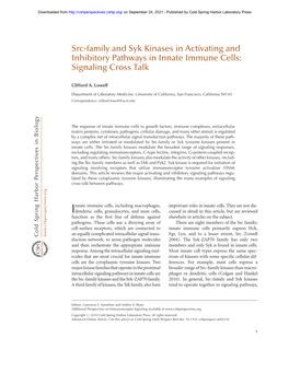 Src-Family and Syk Kinases in Activating and Inhibitory Pathways in Innate Immune Cells: Signaling Cross Talk