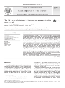 The 2013 General Elections in Malaysia: an Analysis of Online News Portals