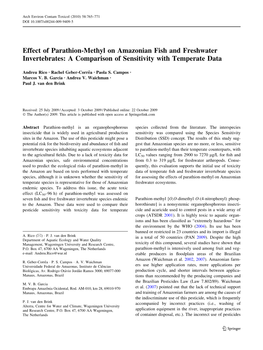 Effect of Parathion-Methyl on Amazonian Fish and Freshwater Invertebrates: a Comparison of Sensitivity with Temperate Data