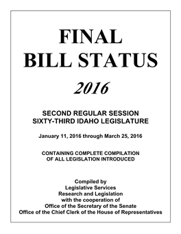 Final Bill Status 2016