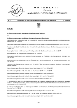 Amtsblatt Landkreis Rotenburg (Wümme) Vom 30.06.2017 Nr