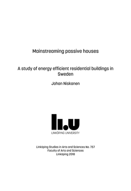 Mainstreaming Passive Houses: a Study of Energy Efficient