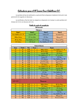 Calendario Para El III Torneo Once Caballeros C.F