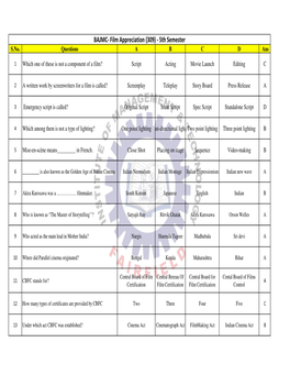 BAJMC- Film Appreciation (309) - 5Th Semester S.No