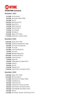 SHOWTIME Schedule