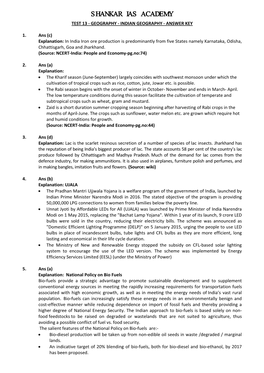 Shankar Ias Academy Test 13 - Geography - Indian Geography - Answer Key