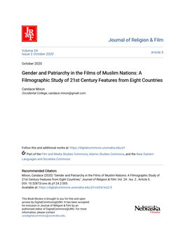 Gender and Patriarchy in the Films of Muslim Nations: a Filmographic Study of 21St Century Features from Eight Countries