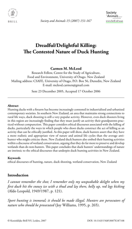 Dreadful/Delightful Killing: the Contested Nature of Duck Hunting