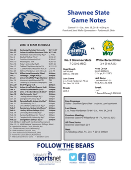 Shawnee State Game Notes FOLLOW the BEARS