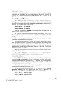 Translated from Russian) Information on the Issues Raised in the Communication from the United Nations Special Rapporteurs, Ms