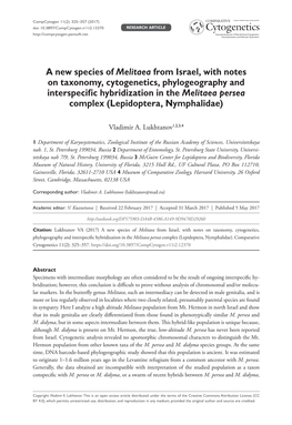 A New Species of Melitaea from Israel, with Notes On