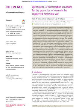 Optimization of Fermentation Conditions for the Production of Curcumin by Rsif.Royalsocietypublishing.Org Engineered Escherichia Coli