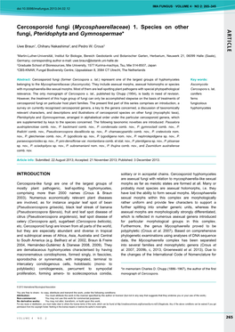 AR TICLE Cercosporoid Fungi (Mycosphaerellaceae) 1. Species on Other Fungi, Pteridophyta and Gymnospermae