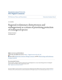 Regional Evolutionary Distinctiveness and Endangerment As a Means of Prioritizing Protection of Endangered Species Emily K