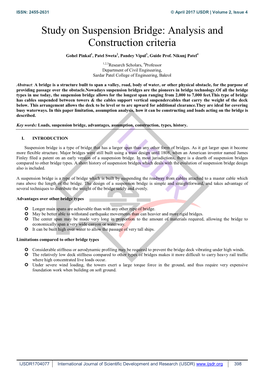 Study on Suspension Bridge: Analysis and Construction Criteria