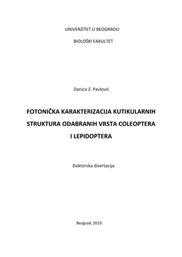 Fotonička Karakterizacija Kutikularnih Struktura Odabranih Vrsta Coleoptera I Lepidoptera