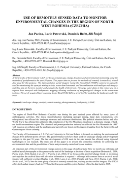 Use of Remotely Sensed Data to Monitor Environmental Changes in the Region of North- West Bohemia (Czechia)