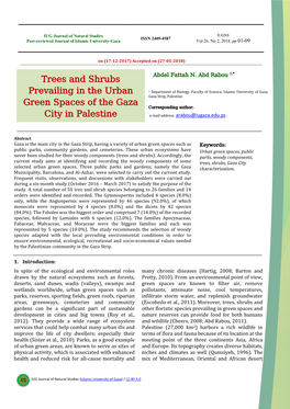 Trees and Shrubs Prevailing in the Urban Green Spaces of the Gaza