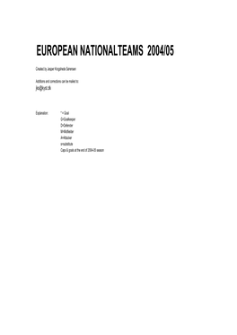 European Countries International Line-Ups 2004/05