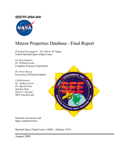 Meteor Properties Database - Final Report