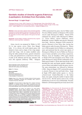 Genitalic Studies of Amerila Eugenia (Fabricius) (Lepidoptera: Arctiidae) from Karnataka, India