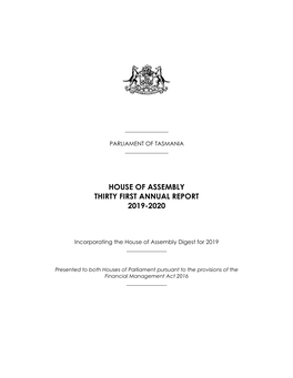 House of Assembly Thirty First Annual Report 2019-2020