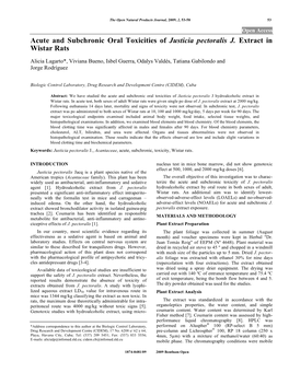 Acute and Subchronic Oral Toxicities of Justicia Pectoralis J. Extract in Wistar Rats