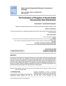 The Evaluation of Kingdom of Saudi Arabia Governorate Size Distribution