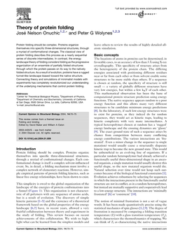 Theory of Protein Folding Jose´ Nelson Onuchic1,2,� and Peter G Wolynes1,2,3