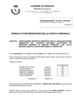 Comune Di Osnago Verbale Di Deliberazione Della Giunta