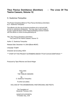 Titus Flavius Domitianus (Domitian) - the Lives of the Twelve Caesars, Volume 12