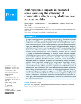 Anthropogenic Impacts in Protected Areas: Assessing the Efficiency of Conservation Efforts Using Mediterranean Ant Communities