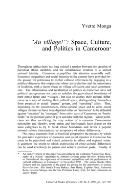 Space, Culture, and Politics in Cameroon*